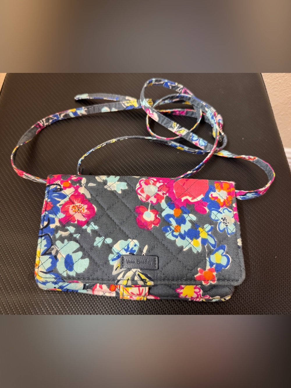 Vera Bradley Quilted Floral Crossbody Wallet in Navy and Multicolor